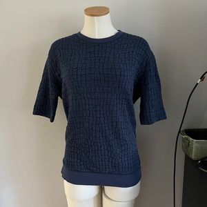 Sandro Paris Ta Python Blue Textured Knit Pullover Sweatshirt Sweater